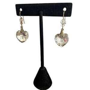 Clear crackle heart dangle drop earrings